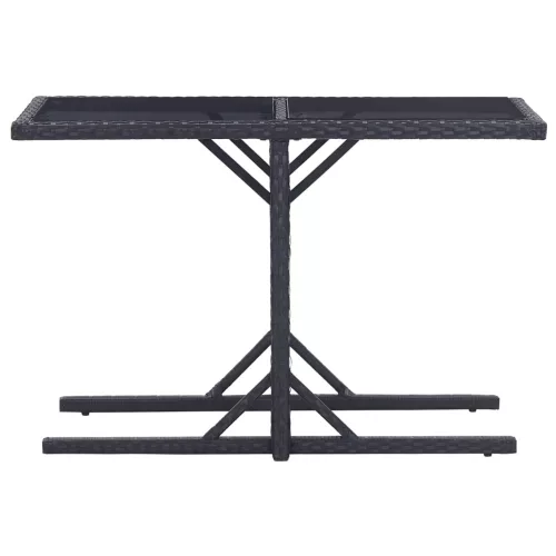  fekete polyrattan és üveglapos kerti asztal 110 x 53 x 72 cm