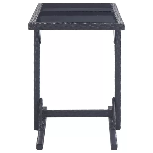  fekete polyrattan és üveglapos kerti asztal 110 x 53 x 72 cm