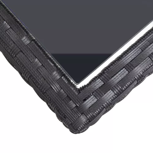  fekete polyrattan és üveglapos kerti asztal 110 x 53 x 72 cm