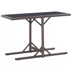    barna polyrattan és üveglapos kerti asztal 110 x 53 x 72 cm
