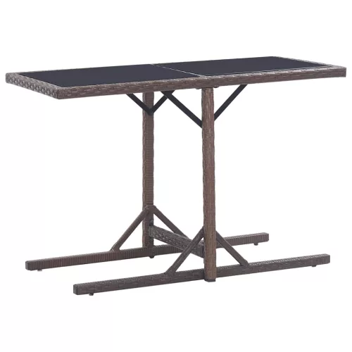  barna polyrattan és üveglapos kerti asztal 110 x 53 x 72 cm