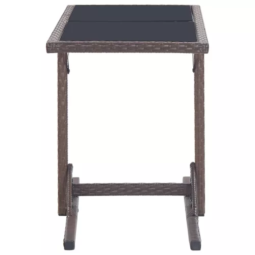  barna polyrattan és üveglapos kerti asztal 110 x 53 x 72 cm