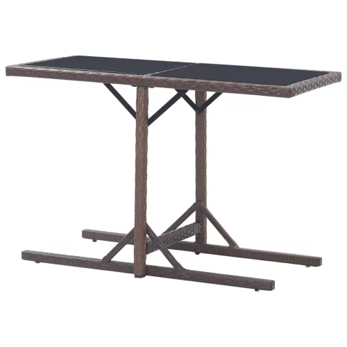  barna polyrattan és üveglapos kerti asztal 110 x 53 x 72 cm