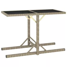  bézs üveg és polyrattan kerti asztal 110 x 53 x 72 cm