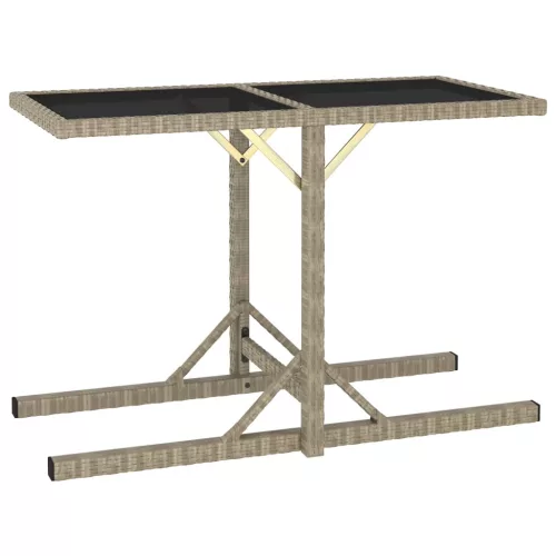  bézs üveg és polyrattan kerti asztal 110 x 53 x 72 cm