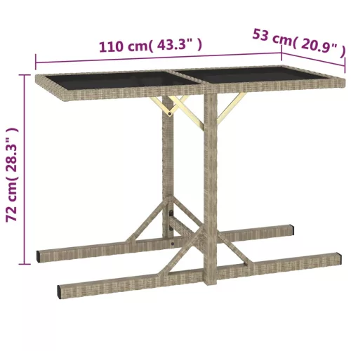  bézs üveg és polyrattan kerti asztal 110 x 53 x 72 cm