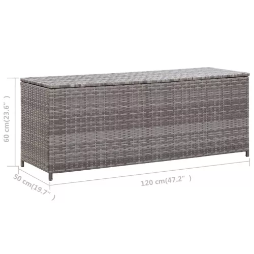  szürke polyrattan kerti tárolóláda 120 x 50 x 60 cm