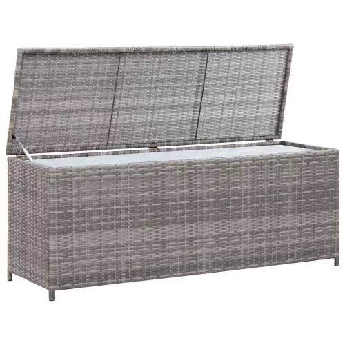  szürke polyrattan kerti tárolóláda 150 x 50 x 60 cm