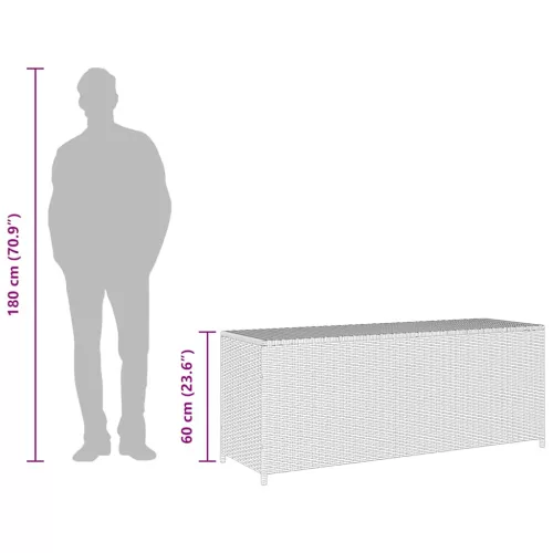  szürke polyrattan kerti tárolóláda 150 x 50 x 60 cm