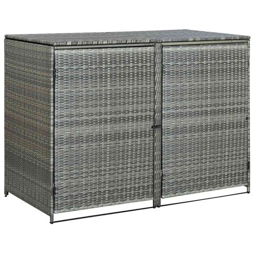  antracit polyrattan dupla tároló gurulós kukához 148x77x111 cm  