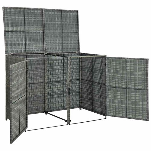  antracit polyrattan dupla tároló gurulós kukához 148x77x111 cm  