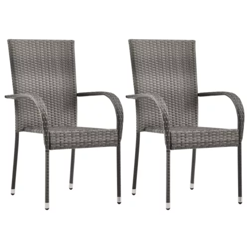  2 db szürke rakásolható polyrattan kültéri szék