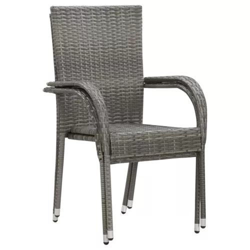  2 db szürke rakásolható polyrattan kültéri szék