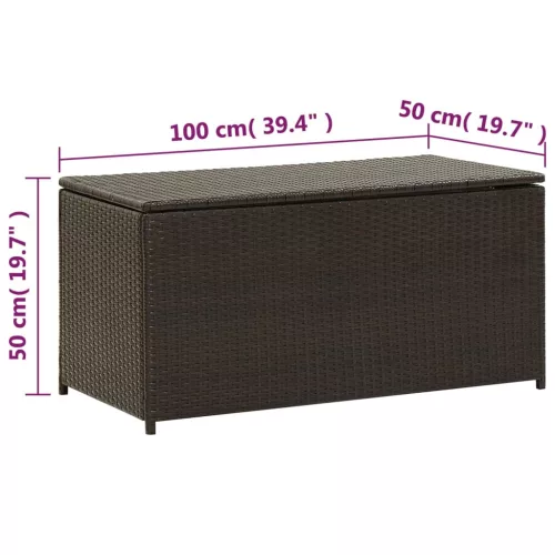  barna polyrattan kerti tárolóláda 100 x 50 x 50 cm