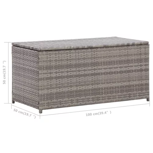  szürke polyrattan kerti tárolóláda 100 x 50 x 50 cm