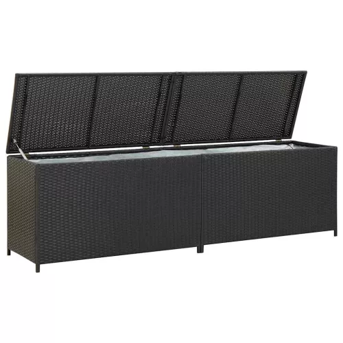  fekete polyrattan kerti tárolóláda 200 x 50 x 60 cm