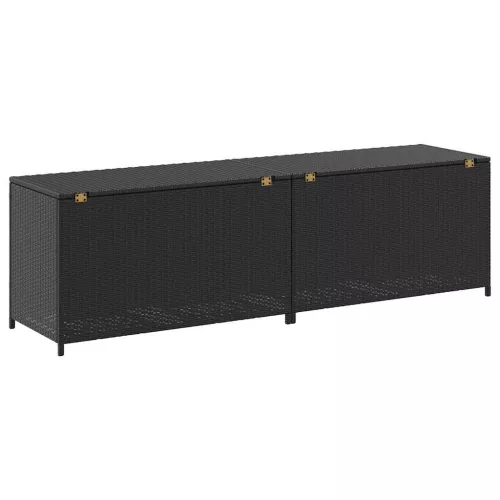  fekete polyrattan kerti tárolóláda 200 x 50 x 60 cm