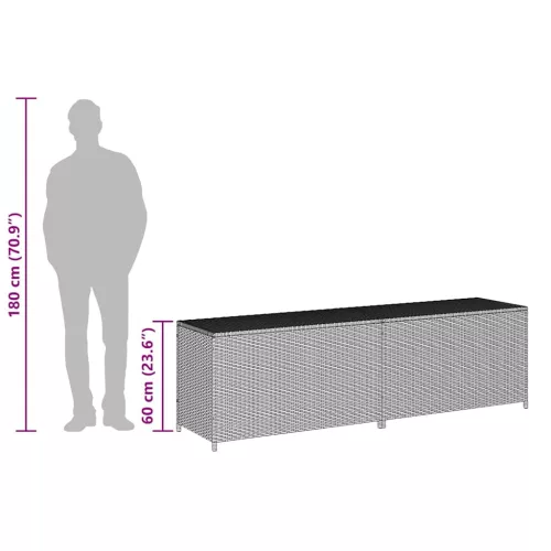  fekete polyrattan kerti tárolóláda 200 x 50 x 60 cm