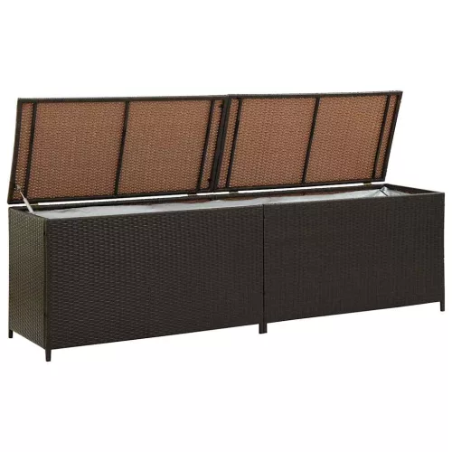  barna polyrattan kerti tárolóláda 200 x 50 x 60 cm