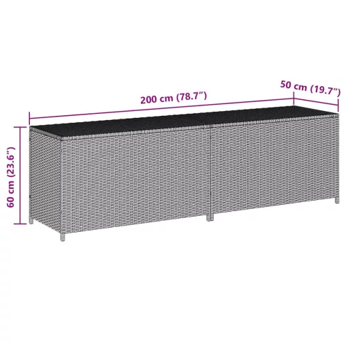  barna polyrattan kerti tárolóláda 200 x 50 x 60 cm