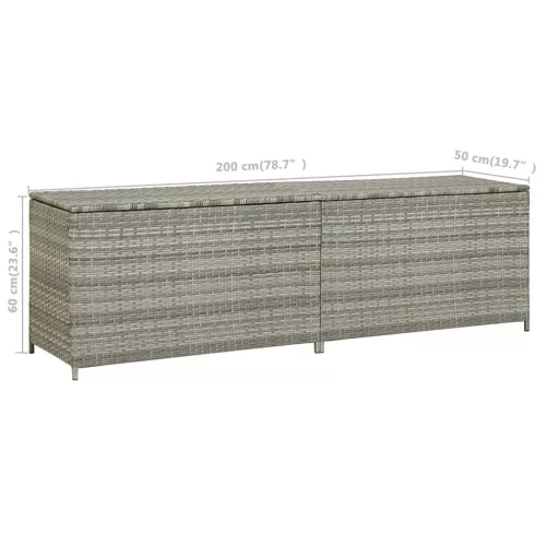  szürke polyrattan kerti tárolóláda 200 x 50 x 60 cm