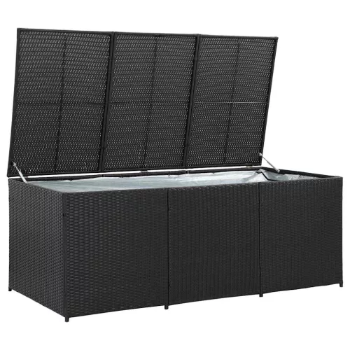 fekete polyrattan kerti tárolóláda 180 x 90 x 70 cm