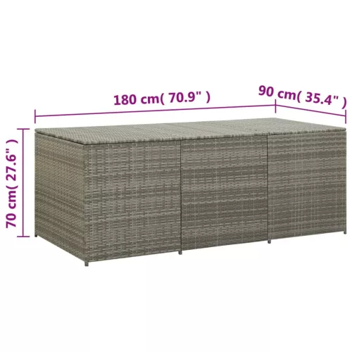  szürke polyrattan kerti tárolóláda 180 x 90 x 70 cm