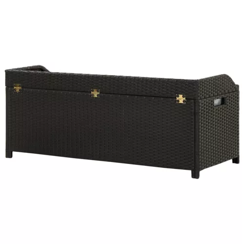  fekete polyrattan kerti tárolópad 120 cm