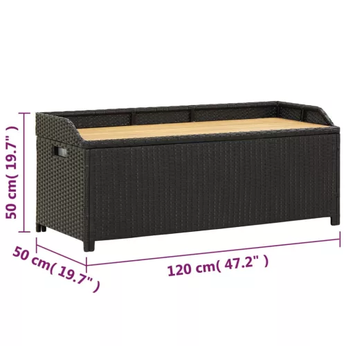  fekete polyrattan kerti tárolópad 120 cm