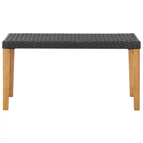  fekete polyrattan és tömör akácfa kerti pad 120 cm