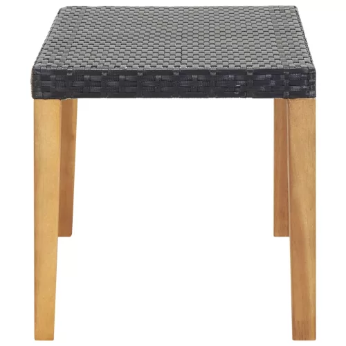  fekete polyrattan és tömör akácfa kerti pad 120 cm
