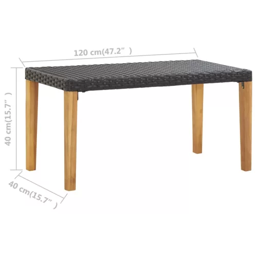  fekete polyrattan és tömör akácfa kerti pad 120 cm