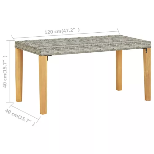  szürke polyrattan és tömör akácfa kerti pad 120 cm