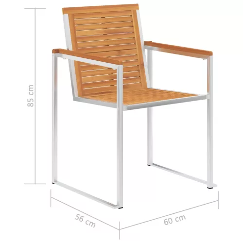  2 db tömör akácfa és rozsdamentes acél kerti szék
