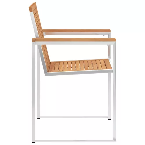  2 db tömör tíkfa és rozsdamentes acél kerti szék