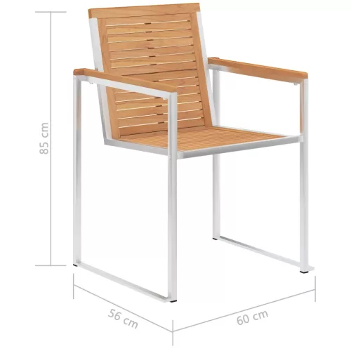  2 db tömör tíkfa és rozsdamentes acél kerti szék