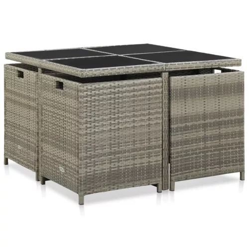  9-részes szürke kültéri polyrattan étkezőszett párnákkal
