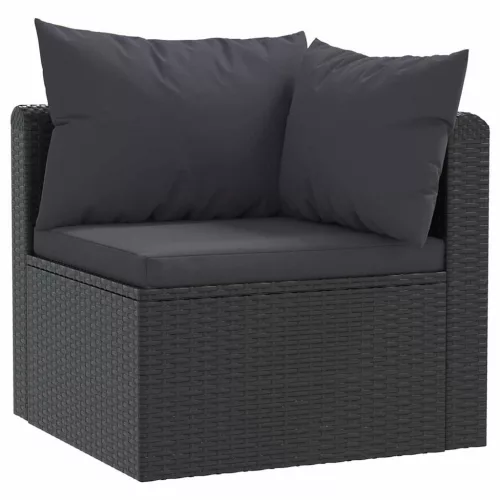  7-részes fekete polyrattan kerti társalgószett párnákkal