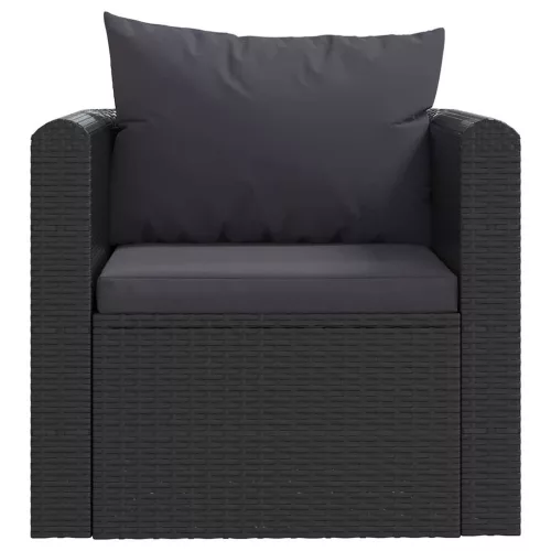  7-részes fekete polyrattan kerti társalgószett párnákkal