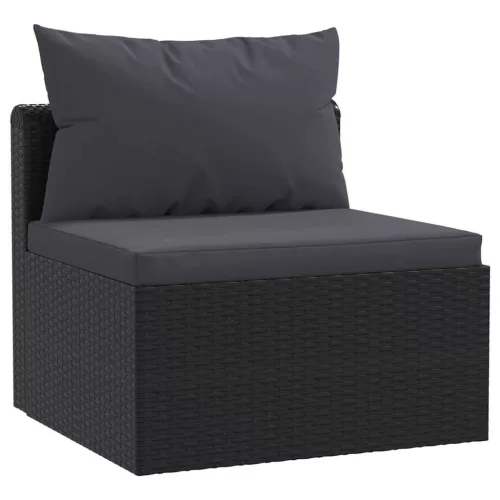  7-részes fekete polyrattan kerti társalgószett párnákkal