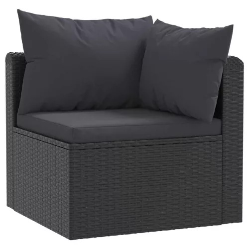  7-részes fekete polyrattan kerti társalgószett párnákkal