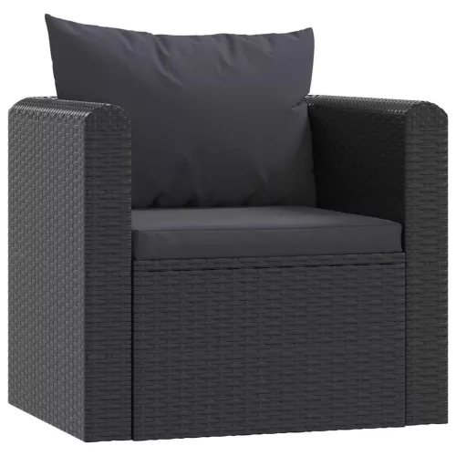  7-részes fekete polyrattan kerti társalgószett párnákkal