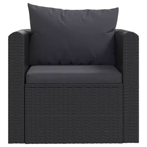  7-részes fekete polyrattan kerti társalgószett párnákkal