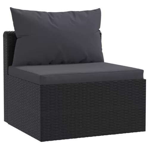  7-részes fekete polyrattan kerti társalgószett párnákkal