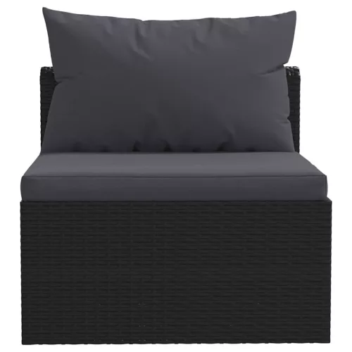  7-részes fekete polyrattan kerti társalgószett párnákkal