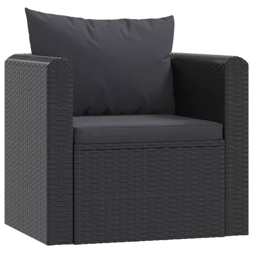  fekete polyrattan egyszemélyes kanapé párnákkal