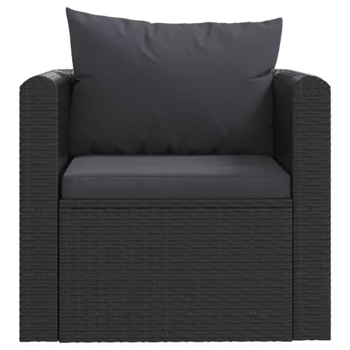  fekete polyrattan egyszemélyes kanapé párnákkal