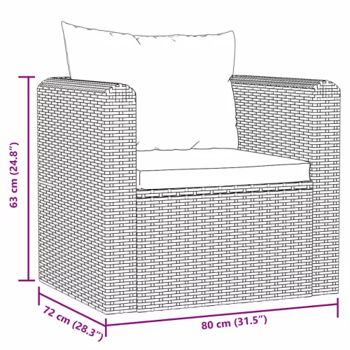  fekete polyrattan egyszemélyes kanapé párnákkal