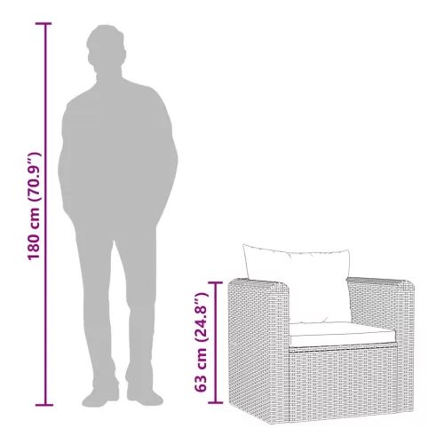  fekete polyrattan egyszemélyes kanapé párnákkal
