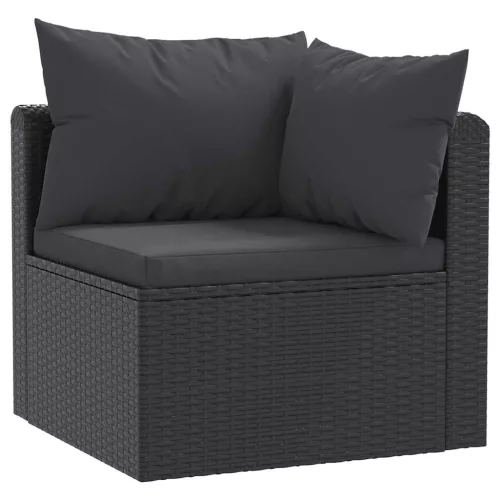  3 darabos fekete polyrattan kerti ülőgarnitúra párnákkal